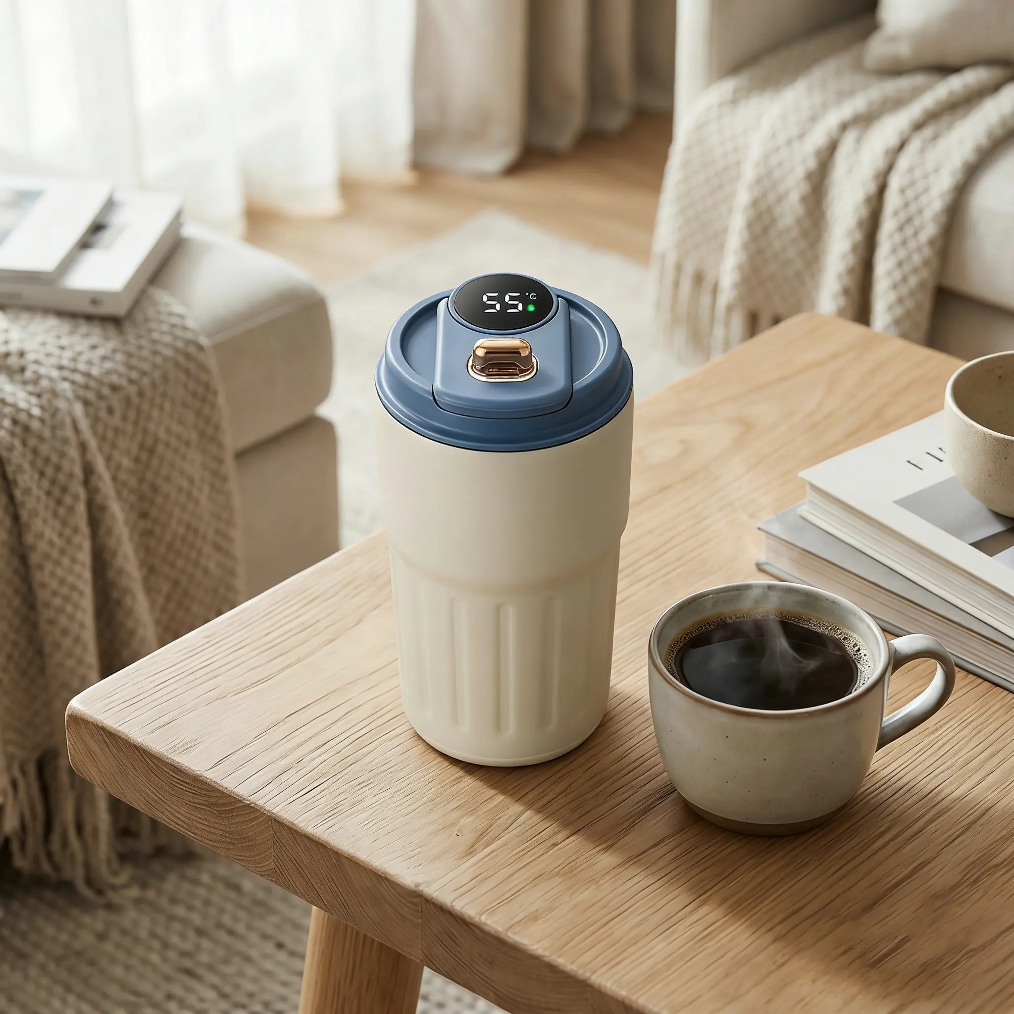 Insulated Vacuum Flask with Smart Temperature Display, Stylish Portable Tumbler with Strap, Handy Coffee-Water Bottle for Gym, Travel, Valentine’s Day Gift, Flasks