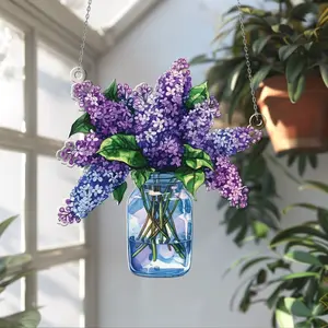 Lilac Bouquet Acrylic Window Hanging: Floral Kitchen Decor