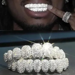 Big Shinning Bling Bling Iced Out Teeth Grillz Hip Hop Top & Bottom Grills Dental Mouth Punk Teeth Caps Cosplay Party TG134 Oral lobster clasp