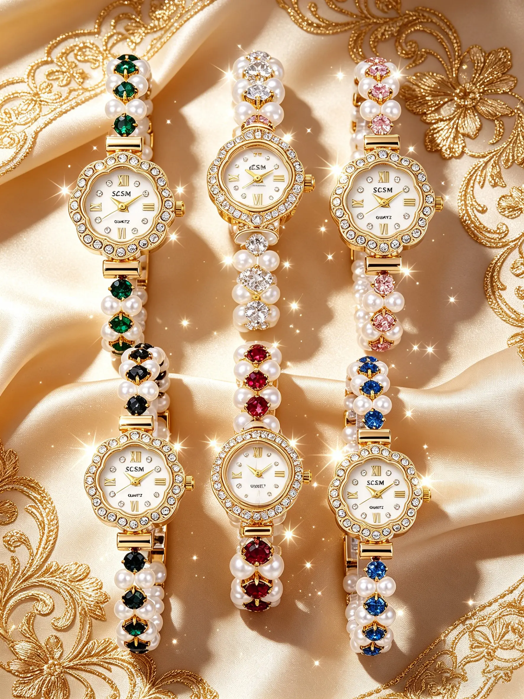 6pcs French Elegant Pearl Crystal Quartz Watch, Unique Luxury Design, Perfect for Holidays, Gifts for Family and Friends