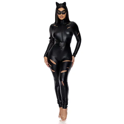 Forplay Women's Halloween Distressed Feline 4-Piece Women's Comic Book Character Costume