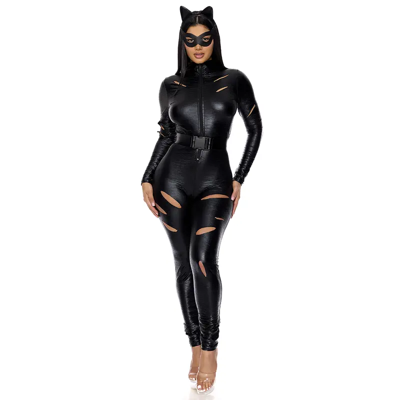 Forplay Women's Halloween Distressed Feline 4-Piece Women's Comic Book Character Costume