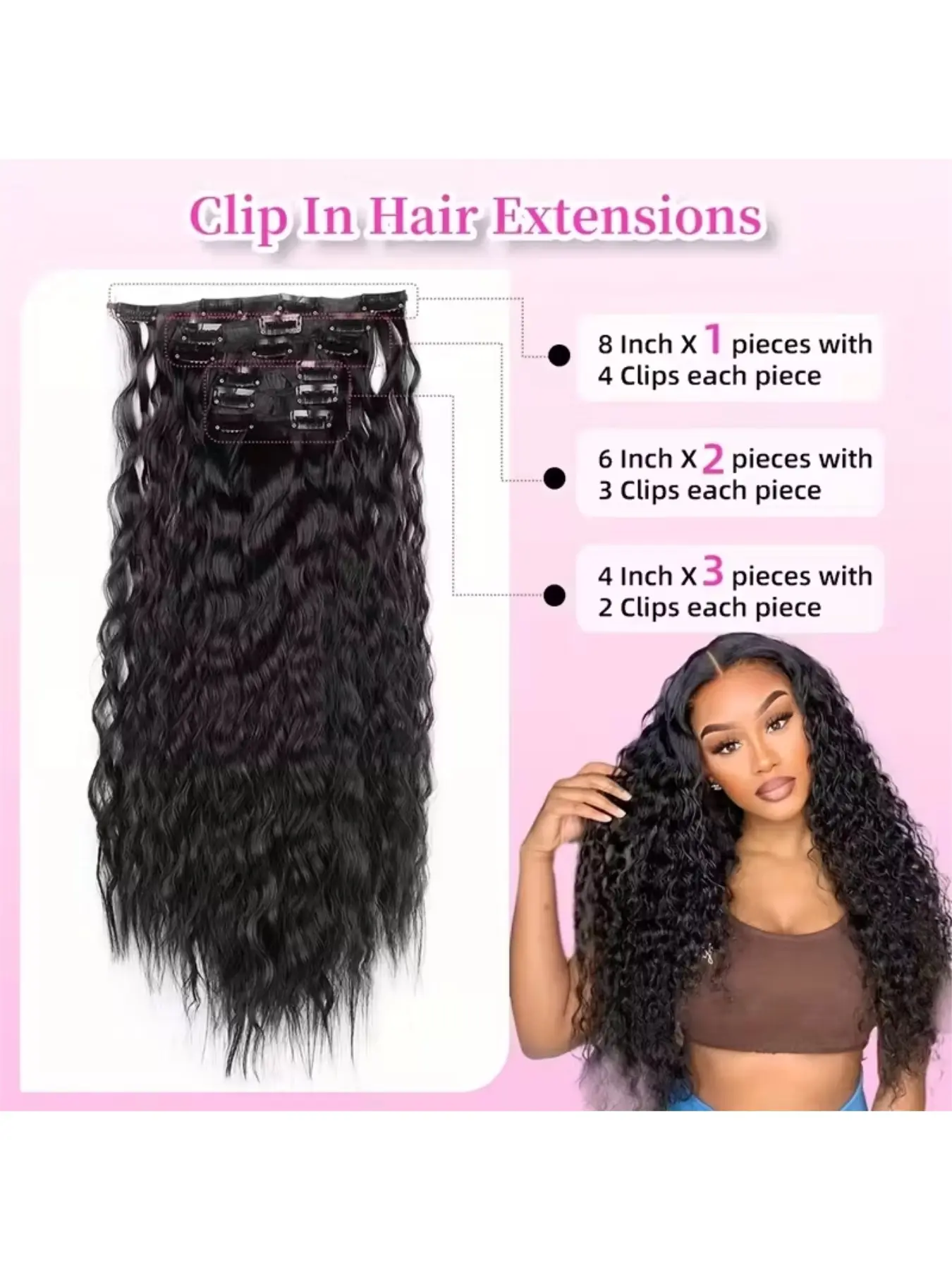 16 Inch 6Pcs Clip In Wavy Hair Extensions Thick Heat Resistant Synthetic Clip In Hair Extensions 6PCS Set Curly 20inch Long Synthetic  main image 4