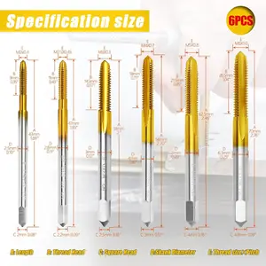 6Pcs Metric Tap Set with 1Pc Tap Wrench, M2 HSS Thread Tap Set from M2 to M6, Machine Screw Tap for Metal,Aluminum,Plastic,Wood