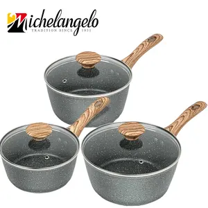 MICHELANGELO Sauce Pan with Lid, Nonstick Saucepans 1.5QT&2QT&3QT, Granite Sauce Pan 3 Piece, Stone Saucepan Set, Nonstick Sauce Pot Set