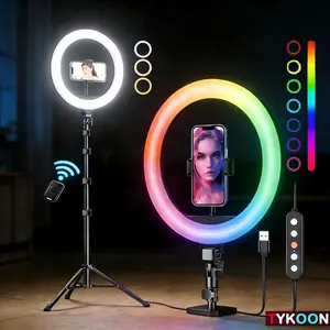 NEW! 12’’ RGB Selfie Ring Light with 62’’ Tripod and Phone Holder, 18 Color LED Light for Video Recording, Compatible with Cell Phones and Cameras