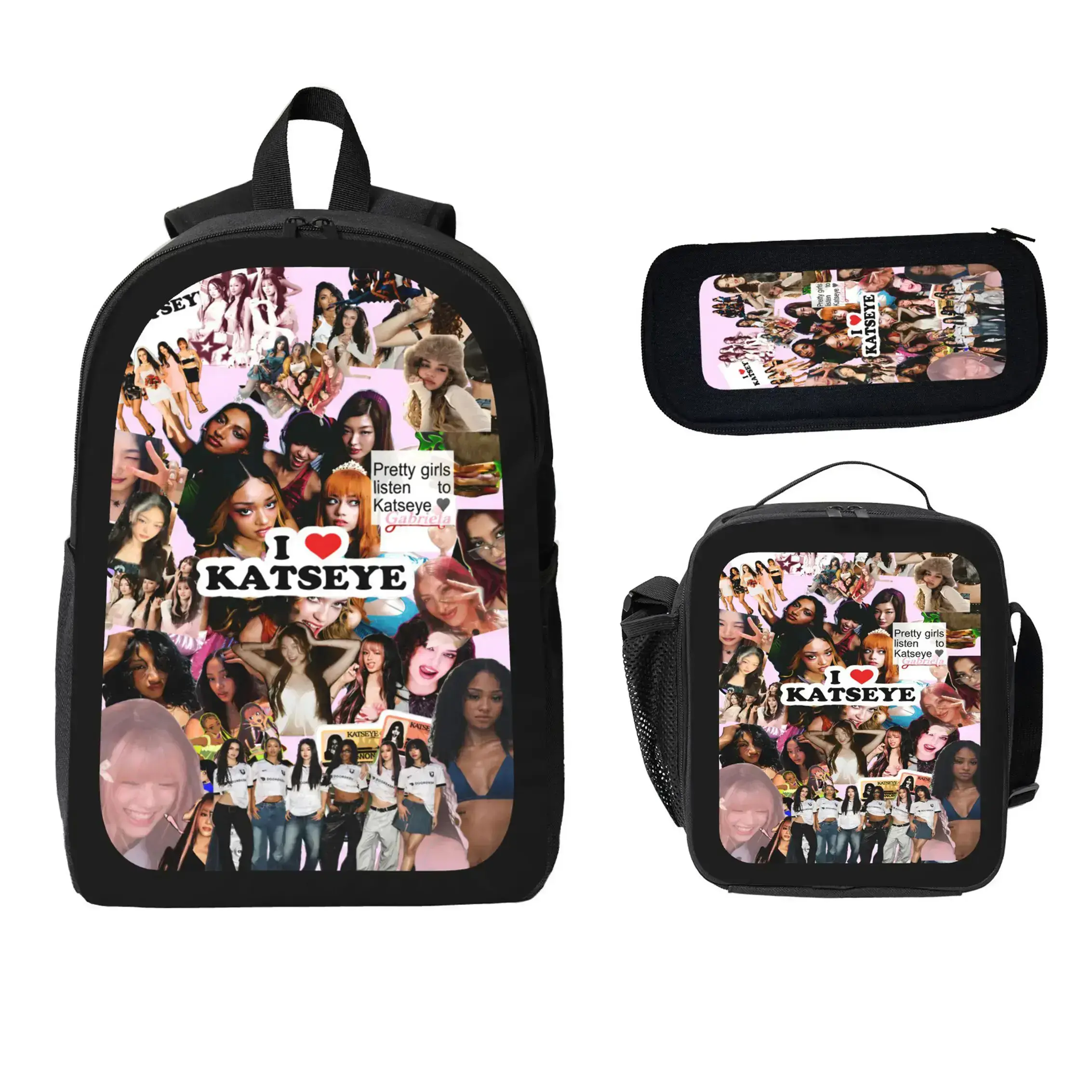 The KATSEYE backpack set—featuring a durable, lightweight polyester school backpack, lunch bag, pencil case, and travel daypack—is the perfect back-to-school gear for boys, girls, teens, and students. Designed for everyday comfort and versatile style.