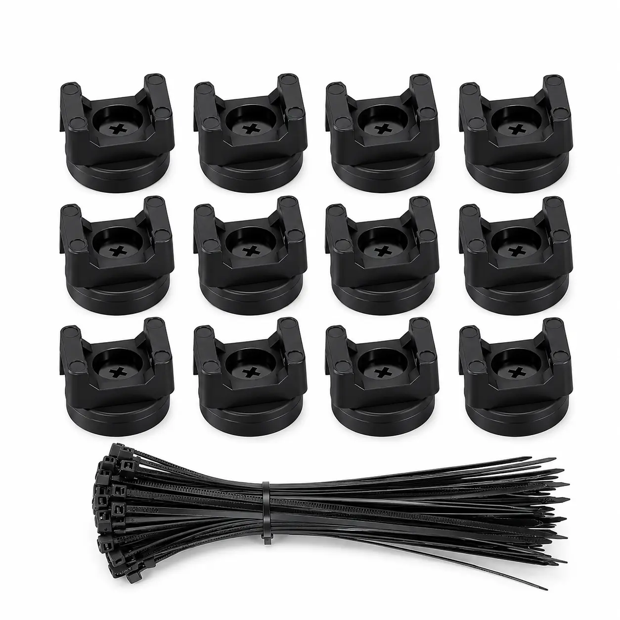 12/24/36PCS Heavy-Duty Magnetic Zip Tie Mounts, 22mm Cable Tie Bases with 60 Nylon Zip Ties for Garage, Workshop, Marine, Home Maintenance and Electrical Wiring