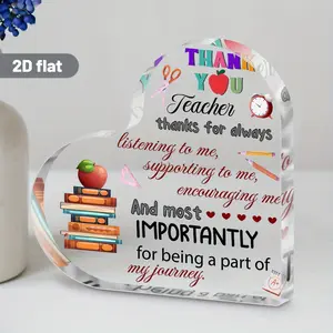 1 Teacher Appreciation Gift - Heart-shaped Acrylic Plaque and Paperweight with Appreciation Message, / Book / Pencil Decoration - Desktop Accessory for Educators, Suitable as a Retirement/Christmas/Valentine's Day Gift for Female and Male Teachers