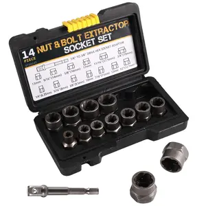 Nut & Bolt Extractor Socket Kit, Impact Bolt & Nut Remover Set, Nut Remover Kit Set, Drive Hex Socket Adapter & Iron Bar, Socket Wrench Set, Extraction Socket Set, Drive Sockets