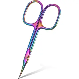 Curved Cuticle Scissors, Extra Fine Curved Portable Extra Fine Curved Cuticle Scissor Stainless Steel Nail Scissor Manicure Scissors for Women for Manicure Eyebrows Eyelash hair（Rainbow）