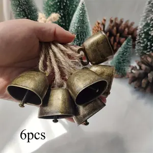 6pcs Cast Iron Cowbells with Rope, Clear Loud Sound for Christmas, Halloween, Easter, Thanksgiving Decorations, Hanging Bells for Tree, Door, Pet Accessory, Christmas Bells