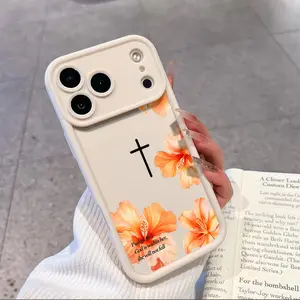 Cross Bible verses and flowers Pattern Phone Case for iPhone 17 16 Pro Max Air 15 Plus 14 13 12 11 Shockproof Drop Protection Rugged Durable Silicone Cover Cellphone Protective case