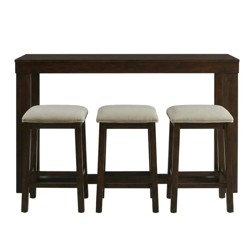 Brown Freestanding Indoor Transitional Bar Table with Polished Cherry Finish, Storage Shelf - Multi-Counter Height Dining Table for Kitchen Nook, Bar Decor & Casual Weekend Entertaining