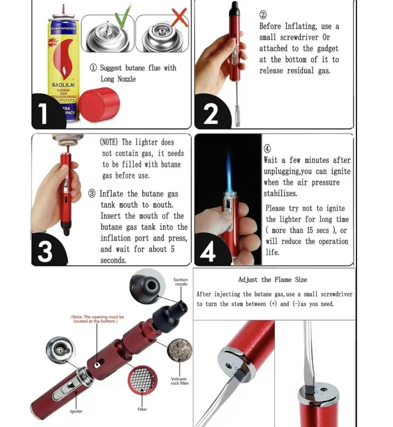 Torch Lighter, All-in-One Tube Built-in DetachableRefillable Butane Torch Handheld Lighter,GiftBox.(No butane included)