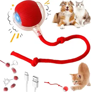 Interactive Electric Automatic Rolling Moving Rechargeable Self Play Stimulation Toy,Smart Pet Chase Ball with Speedy Tail Rope for Bored Indoor Cats Enrichment,stimulating Dogs Toy