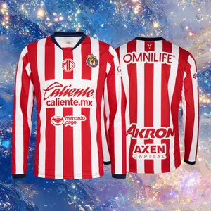24 25 Mexico LIGA MX Chivas de Guadalajara Home Red And White Long Sleeve Soccer Jersey Fans Version Breathable