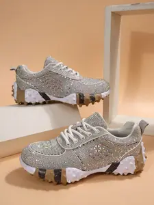 Women's Casual Sneakers Spring New Thick Sole Height Increasing Comfortable Fashion Shoes for Daily Wear & Stylish Thick Soled Sneakers Trendy Walking Sneaker Glitter Design Sneakers