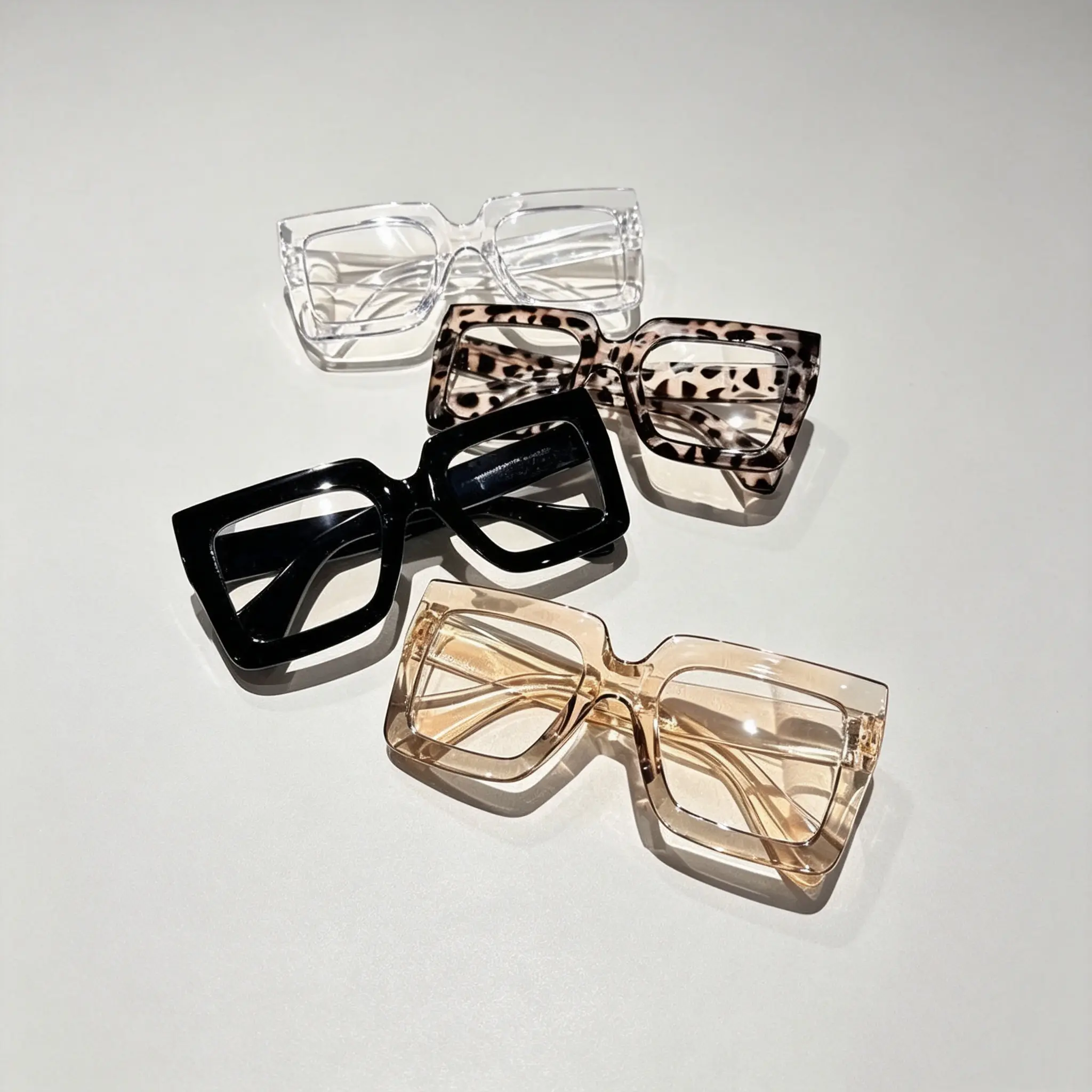 4 Pack Unisex Preppy Leopard Pattern Eyeglasses, Sturdy Polycarbonate Frame Daily Matching Eyewear