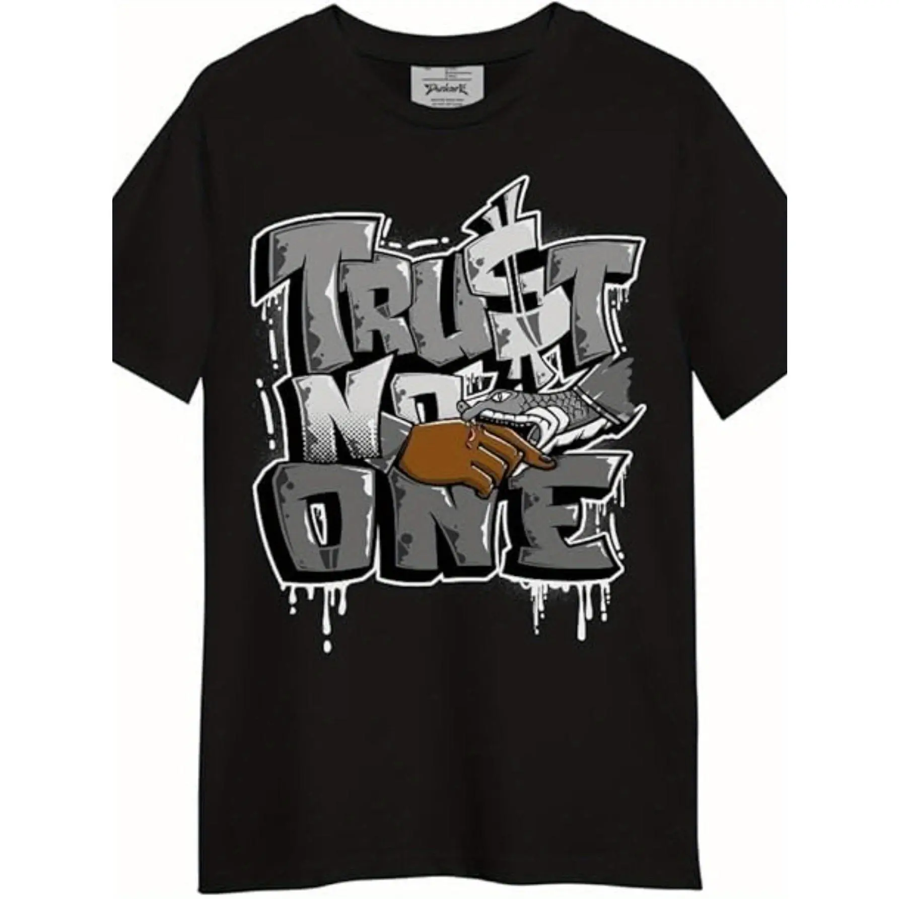 Women's Classic Fit Cotton Shortsleeve Round Neck Tshirt - 'Trust No One' Snake Print, Elegant Casual Chic Streetwear Top for Father's Day, Thanksgiving, Easter, Valentines Day