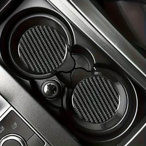 Carbon Fiber Cup Holder Mat Set, Resin Car Interior Decoration, Easy to Clean Non-Slip Durable Decoration, Universal Car Accessories