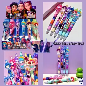 top1 KPop Demon Hunters Black Ink Pen Student Writinng Draw Gel Pen Anime Figure Stationery Study Supplies Gift 0.5mm Children's Day gift