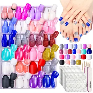 24 Color Press on Nails, 12 Color Press on Nails for Fingernail, 12 Color Press on Toenails for Feet, Press on Nails Short with Press on Toenails Short Kit. Natural Fit Lightweight Fake Nails Fandamei