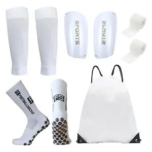 5-Piece Pro Football Training Set with Letter Print Mans Sports Socks, Shin Guards, Calf Sleeves, Athletic Tape and Backpack Soccer Training Gear
