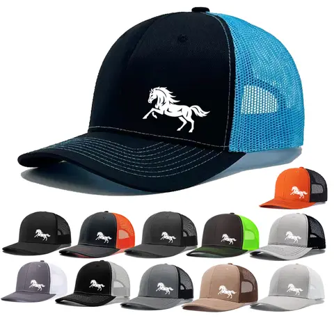 Unisex Western Running Horse Printed Trucker Hat - Hats for Women, Baseball Cap, 55-60cm Circumference, 7cm Curved Brim, Adjustable, Lightweight, Breathable, Cool Mesh Back, Easy to Style, Country Style Warm Weather Casual Streetwear Accessory