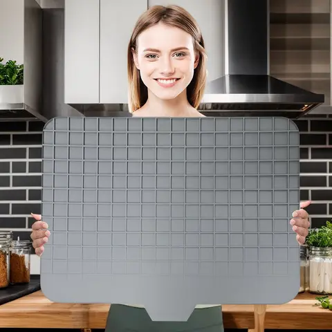 Extra-Large Silicone Dish Drying Mat with Drainage Lip High-Temp Resistant Kitchen Drainer Pad for Quick Cleanup Perfect for Dishes Tableware and Cutlery