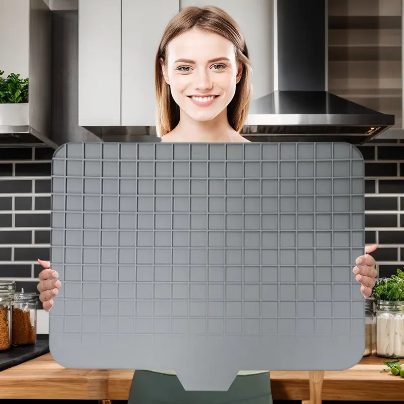 Extra-Large Silicone Dish Drying Mat with Drainage Lip High-Temp Resistant Kitchen Drainer Pad for Quick Cleanup Perfect for Dishes Tableware and Cutlery