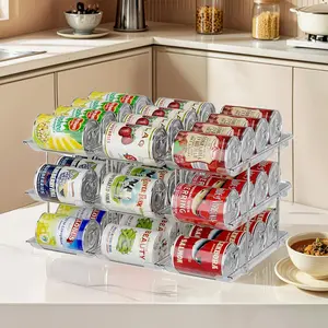 Can Organizer for Pantry, Upgraded Thickened Modular 3-Tier Combinable Can Storage and Beverage Dispenser Rack, Holds 36 Cans, Clear Can Holders for Pantry and Fridge