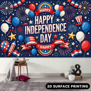 250th Anniversary July 4th Patriotic Backdrop Tapestry, Red White and Blue Banner with Fireworks and Balloon Patterns for Independence Day Party, Family Gatherings, Yard Events, Wall Decoration