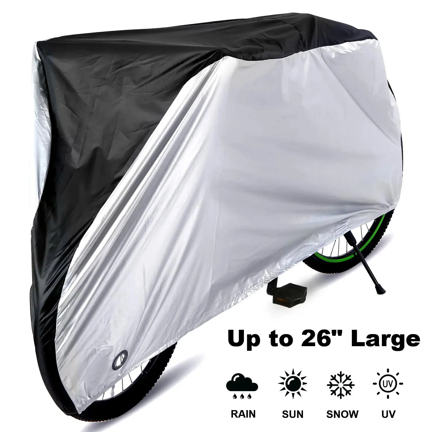 Heavy Duty Bike Cover, Waterproof & UV Protection with Lock Holes, Windproof Buckle,Storage Bag Included,All-Weather Outdoor Cover for Mountain Road Bikes Up to 26"