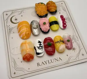 Rayluna J019-12PCS  Sushi Press-On Nails | Salon Quality Handmade Custom Design | Reusable