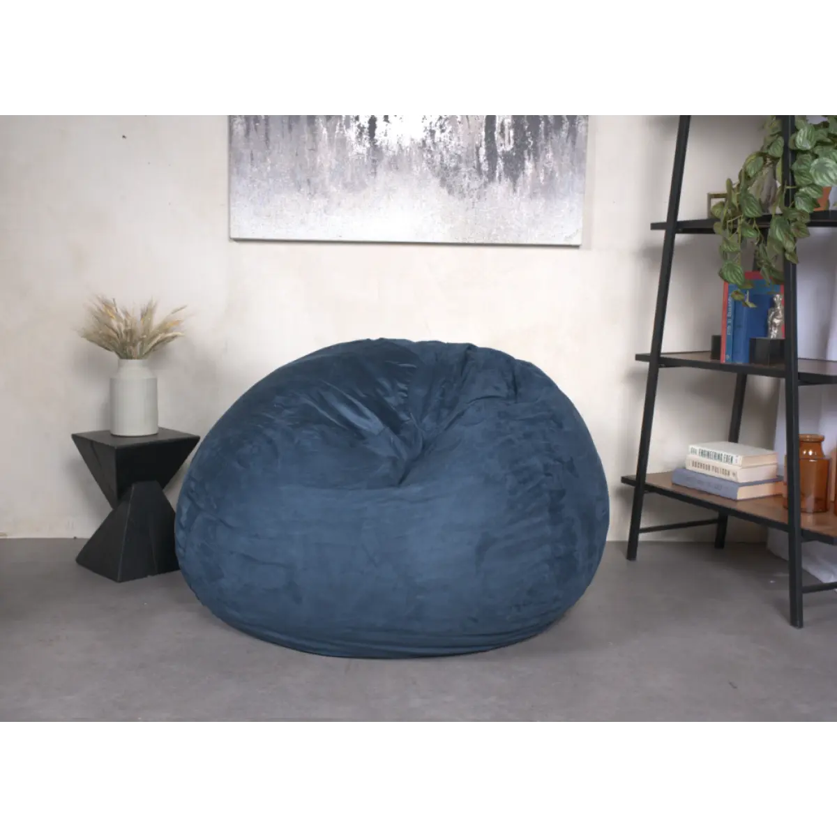 5FT Outdoor Bean Bag Chair, Durable High-Density Shredded Foam Filler, Removable Microsuede Cover with Childproof Safety Zipper, 48 lbs, 56x56x42", Comfy Space-Saving Floor Lounge for Adults, Midnight Blue Kids’ Furniture Gift, Made In The Usa, 56" W X 56