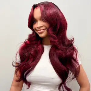 OQ HAIR 99J Red Burgundy Color Wear Go Wig Face-Framing Layered Cut Body Wave Wigs Pre-Cut 9x6 Lace Bleached Knots Glueless Human Hair Wigs With Drawstring Pre Colored Vocation Hair Wig