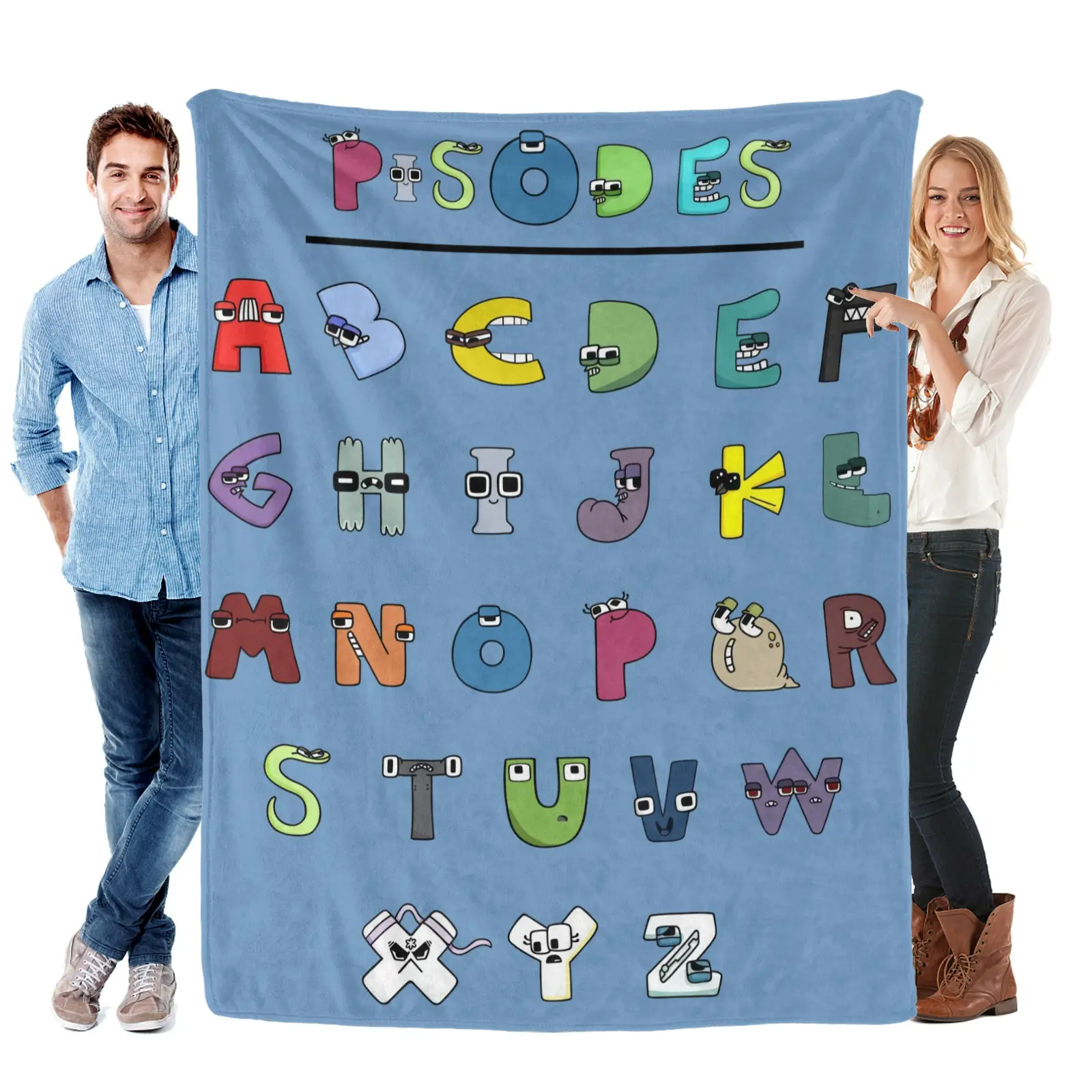 Personified Letter Cartoon Alphabet Flannel Blanket for Children - Soft Durable Flannel Fabric, Multi-Size, Educational Learning, Nap Snuggling, Perfect Kids Gift Throw