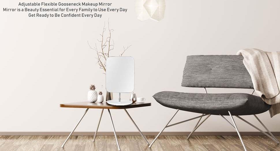 [New Deal] Table Vanity Mirror with Stand - Makeup Mirror for Desk - Adjustable Flexible Gooseneck, 360°Rotation Folding Portable Bathroom Shaving Cosmetic Mirror Square
