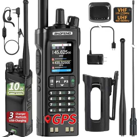 Baofeng UV-32 Portable Ham Two Way Radio, 10W Multi-Band Rechargeable Walkie Talkie, APP Programming, with High Gain 771 Antenna for Camping Outdoor