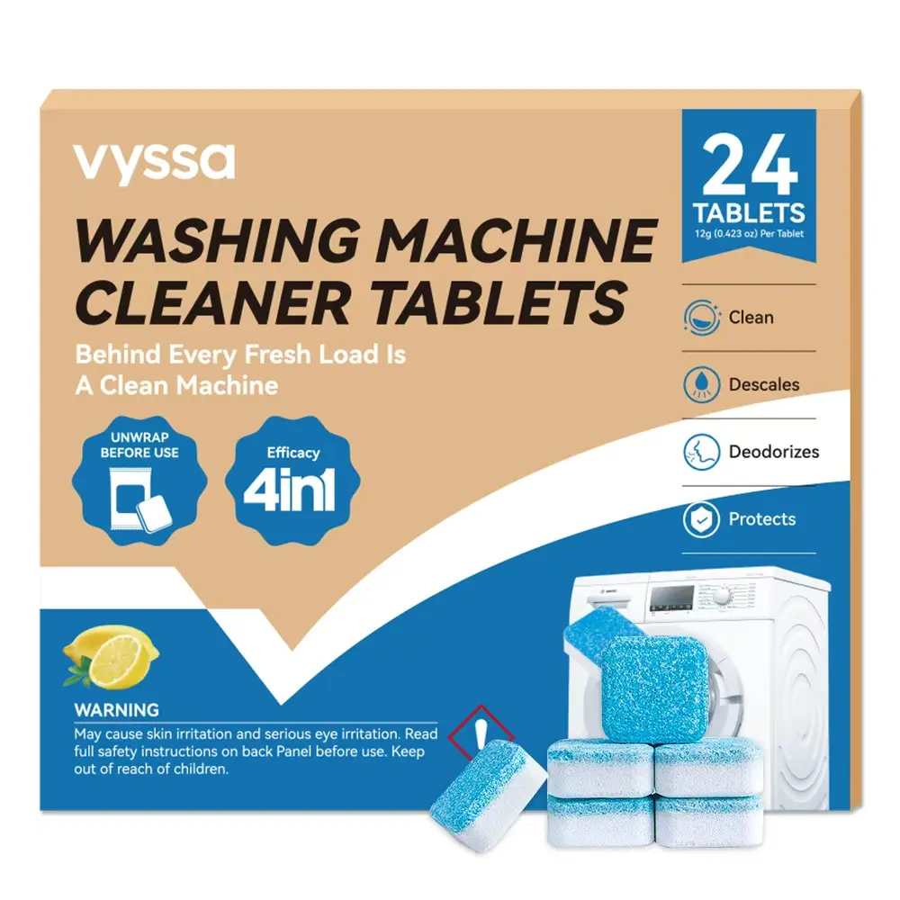 VYSSA Washing Machine Cleaner Tablets 24 pack pet safe eco friendly cleaning tablets neutralizes pet related odors deep cleans grime keeps washing machine fresh easy to use coffeemachine