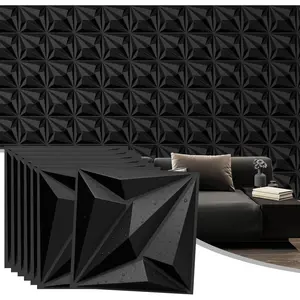 33-Pack  Wall Panels Black for Interior Wall Decor,  PVC  Texture Accent Wall Panels for Gaming Room Living Room Bedroom Office, 12"x12" Matte Black Geometric Wall Tiles