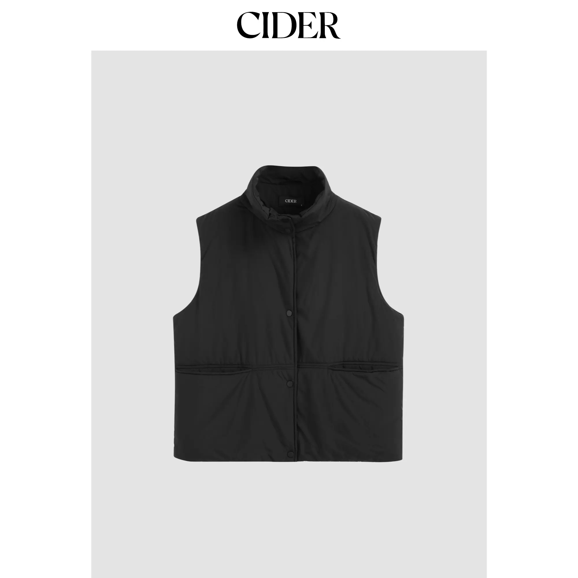 Cider Women's Cozy Sleeveless Plain Collar Quilted Puffer Vest with Functional Loose-Fitting Pockets, Black Tops Style Clothing, Size 4-10
