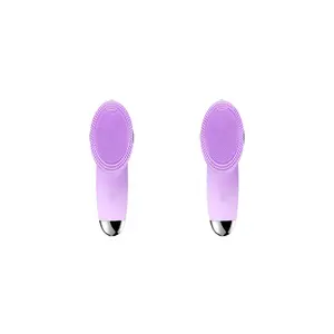 Electric Sonic Facial Cleansing Brush, 2 Counts Facial Cleanser Facial Cleaning Tool, Face Scrubber Attraction Face Brush, Cleaning Milk Silica Gel Purple Brush, Face Cleaning Tool