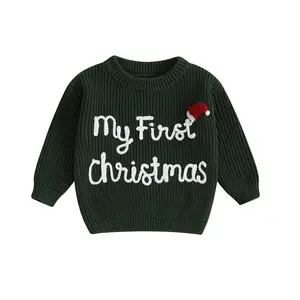 FOCUSNORM Baby Christmas Outfit Boy Girl First Christmas Sweater Infant Toddler Knit Ugly Sweaters Fall Winter Clothes