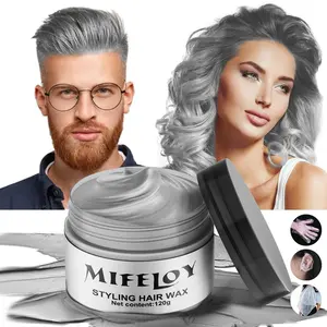 Gray Styling Hair Temporary Color Wax with Gloves Cape Ear Cover, Silver Grey Instant Hairstyle Cream Pomades, Youth Home DIY Natural Coloring Mud for Party Cosplay Halloween