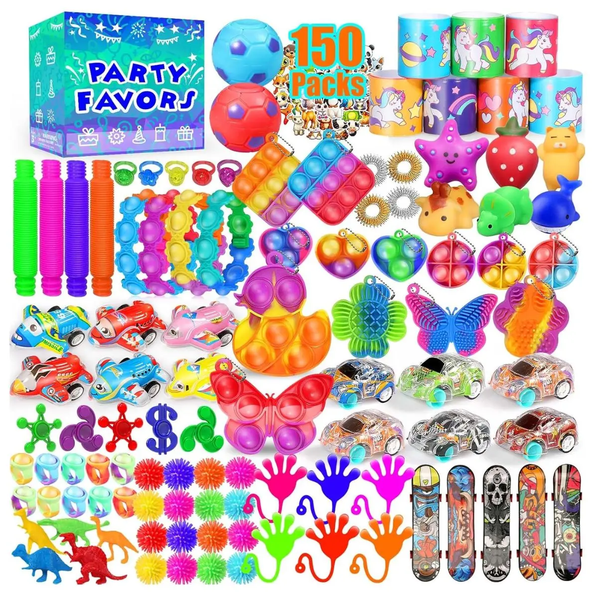 150 Pack Fidget Toys Party Favors for Kids – Classroom Prizes, Treasure Box Toys & Goodie Bag Stuffers