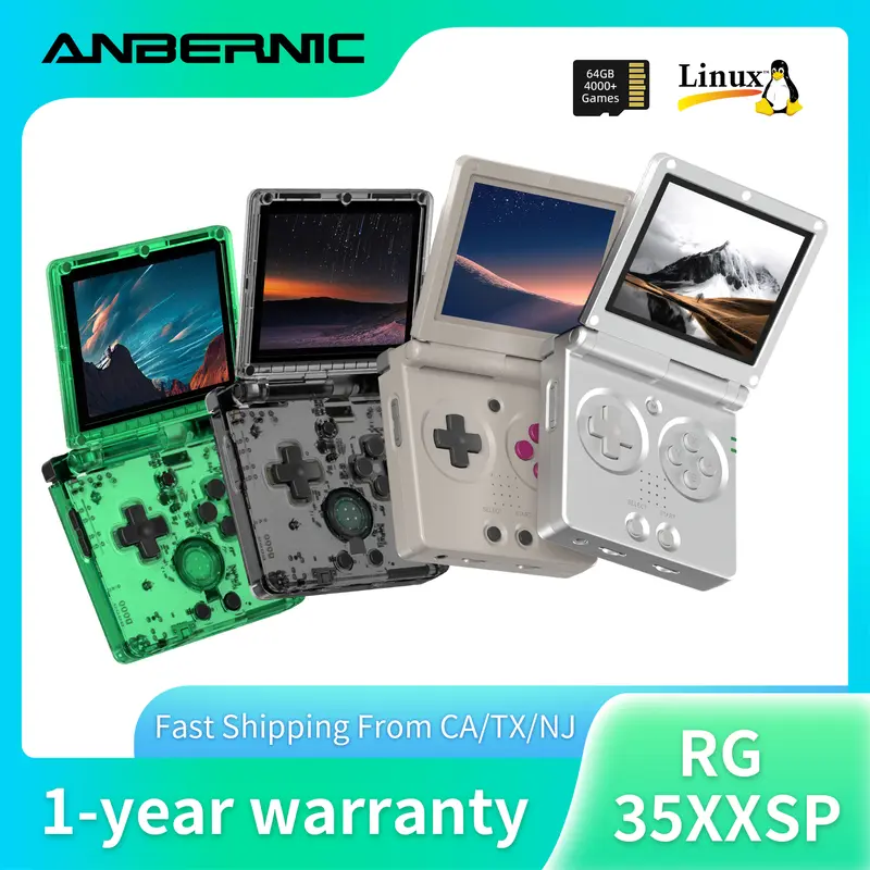 ANBERNIC RG34XXSP Indigo Plastic Foldable Handheld Gaming Console