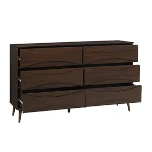 Walker Edison BRATT6DRDWT-T 34.38 x 19 x 58.5 in. 6 Drawer Solid Wood Dresser with Curved Front Detail, Walnut