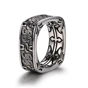 GTHIC Vintage Celtic Knot Stainless Steel Ring for Men Viking Square Jewelry Birthday Gifts Daily Wear